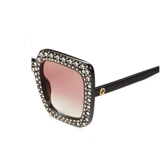 Gucci Black Crystal Retro Oversized Sunglasses Brand New Never Worn - Picture 10 of 16
